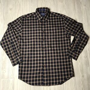 Pendleton Blue Plaid Cotton Wool Pima Blend  Button Down Shirt Size Small